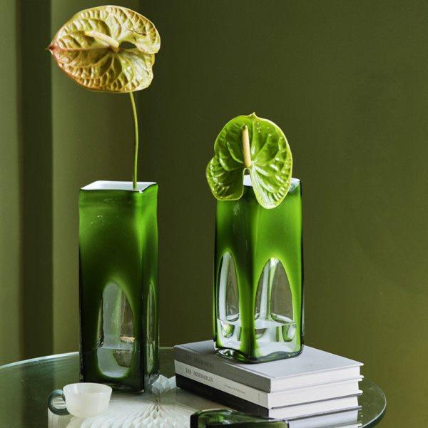 碧轩简约中古风渐变橄榄绿方缸手工花软装酒店客厅家居玻璃,家居饰品,花壶瓶,淘宝优惠券,粉丝福利购,淘宝优惠卷