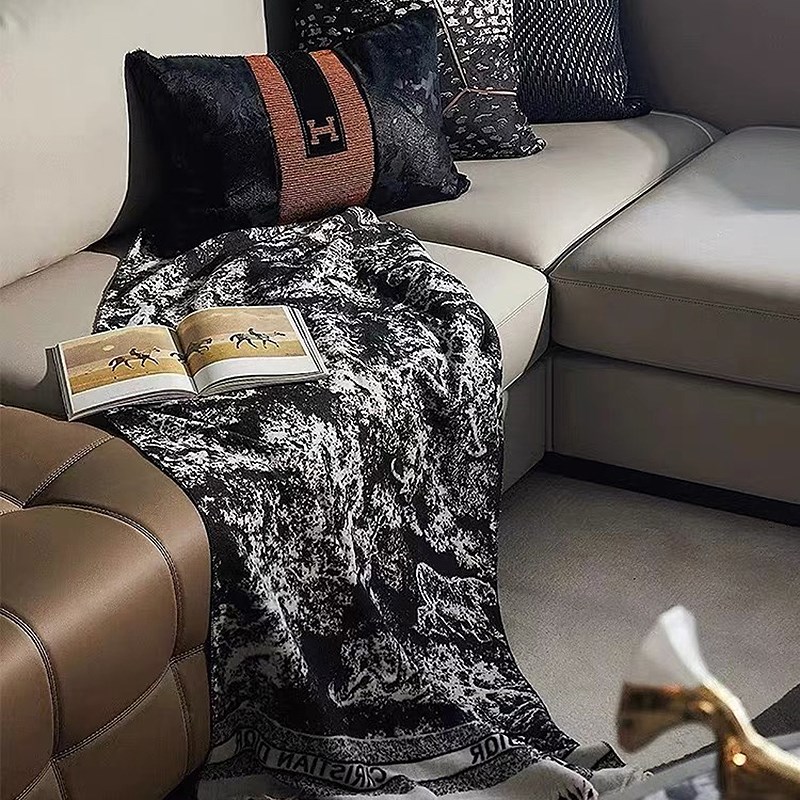 echo回声Di@r印花藤t格纹法式高级感床上床尾毯酒店搭毯搭巾羊毛