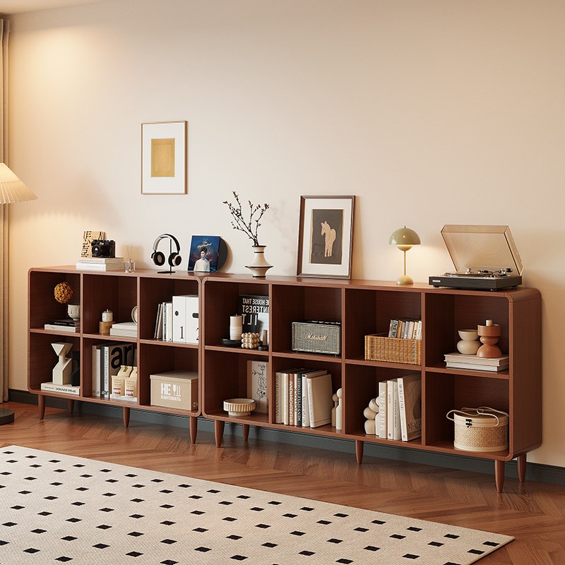 中古风复古实木书柜组合柜去客厅C化靠墙定制新中式胡桃木色书架