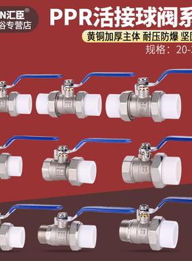PPR双活接铜球阀20/25/32PPR水管开关热熔4/6分1寸内外丝阀门球阀