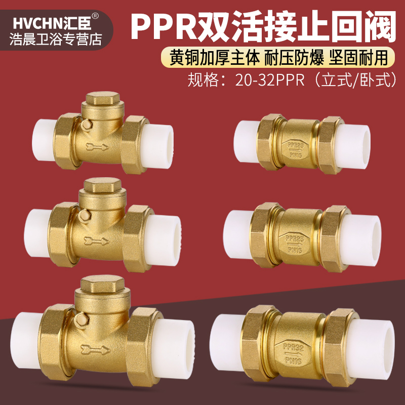 PPR止回阀4分6分铜卧立式双活接