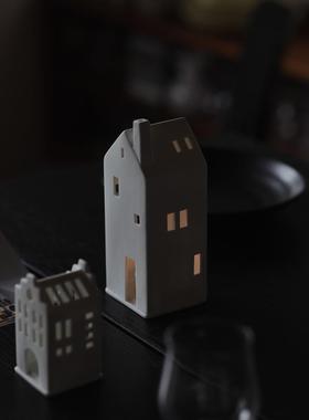 收集时光童话小屋德单高温白陶烛台房子摆件镂空烛台氛围好物