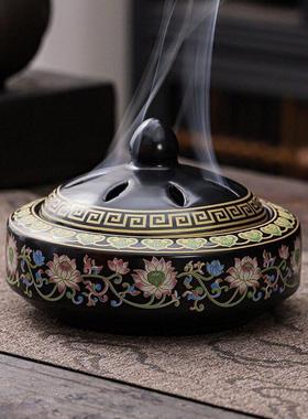 珐琅彩香炉彩莲创意倒流香炉檀香炉家用室内供佛茶道香薰炉