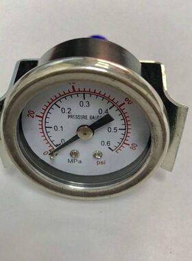 直径40mm 轴向带支架压力表 压力0-0.6mpa 80psi 气管快插接头6mm