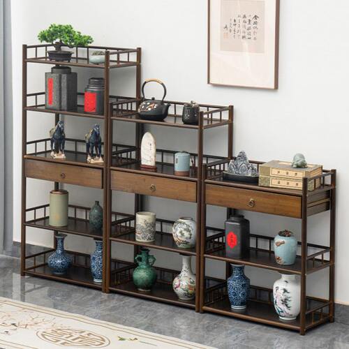 新中式博古架茶架展示架实木客厅隔断多宝阁茶具茶叶茶柜置物架子