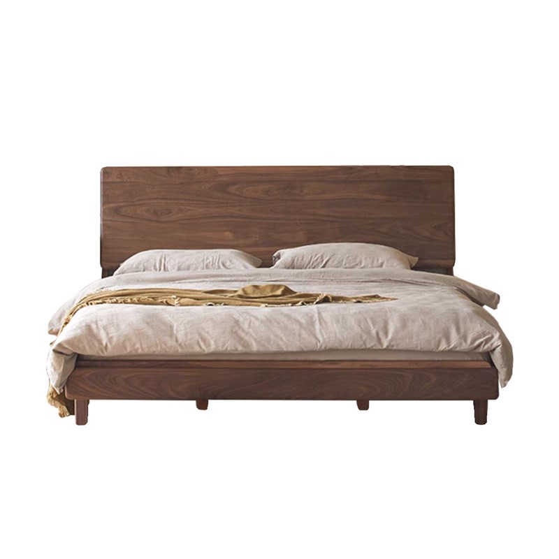 新中式轻奢时尚全实木床北美黑胡桃高靠背1.5主卧1U.8米双人悬浮