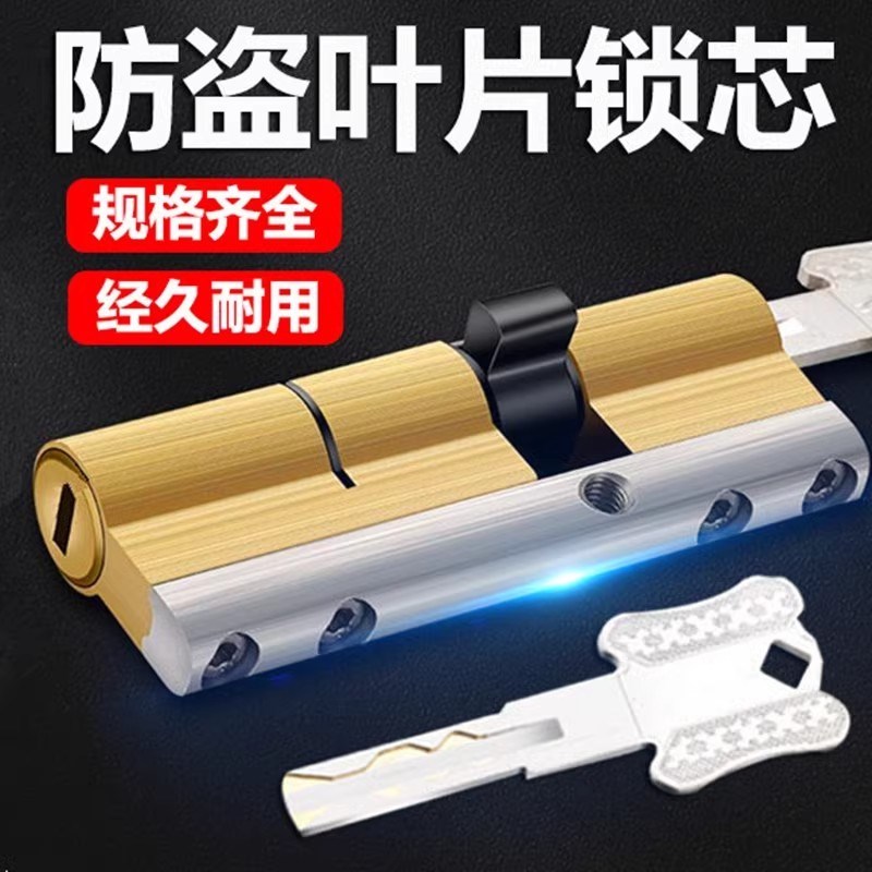 双面叶片铜锁芯大门家用防盗门锁芯入户门N天地锁芯防打断的锁心