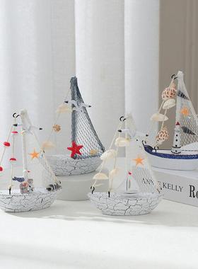 地中海木质帆船模型家居客厅酒柜玄关卧室摆设小船装饰桌面摆件