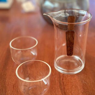 手工精美高透玻璃茶海木简公杯 耐高温加厚茶具公道杯 带两个茶杯