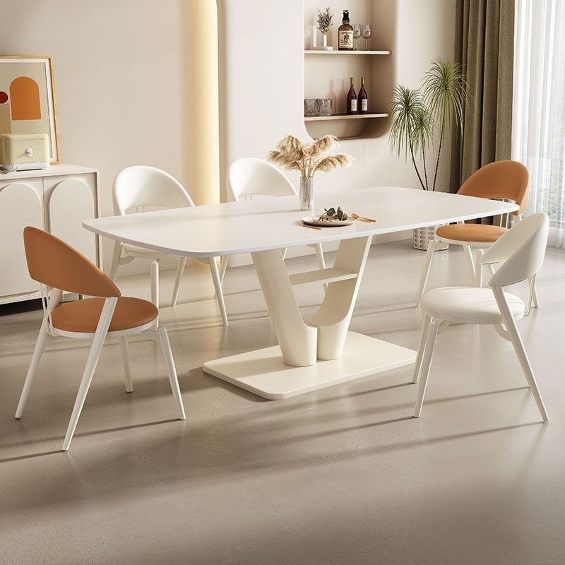 轻奢白色岩板餐桌椅组合现代简约超晶石餐桌家用长方形亮光高端桌