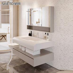 圣同盆轻奢浴室生组合岩板肤感陶瓷一柜体卫间洗手台洗脸池洗614