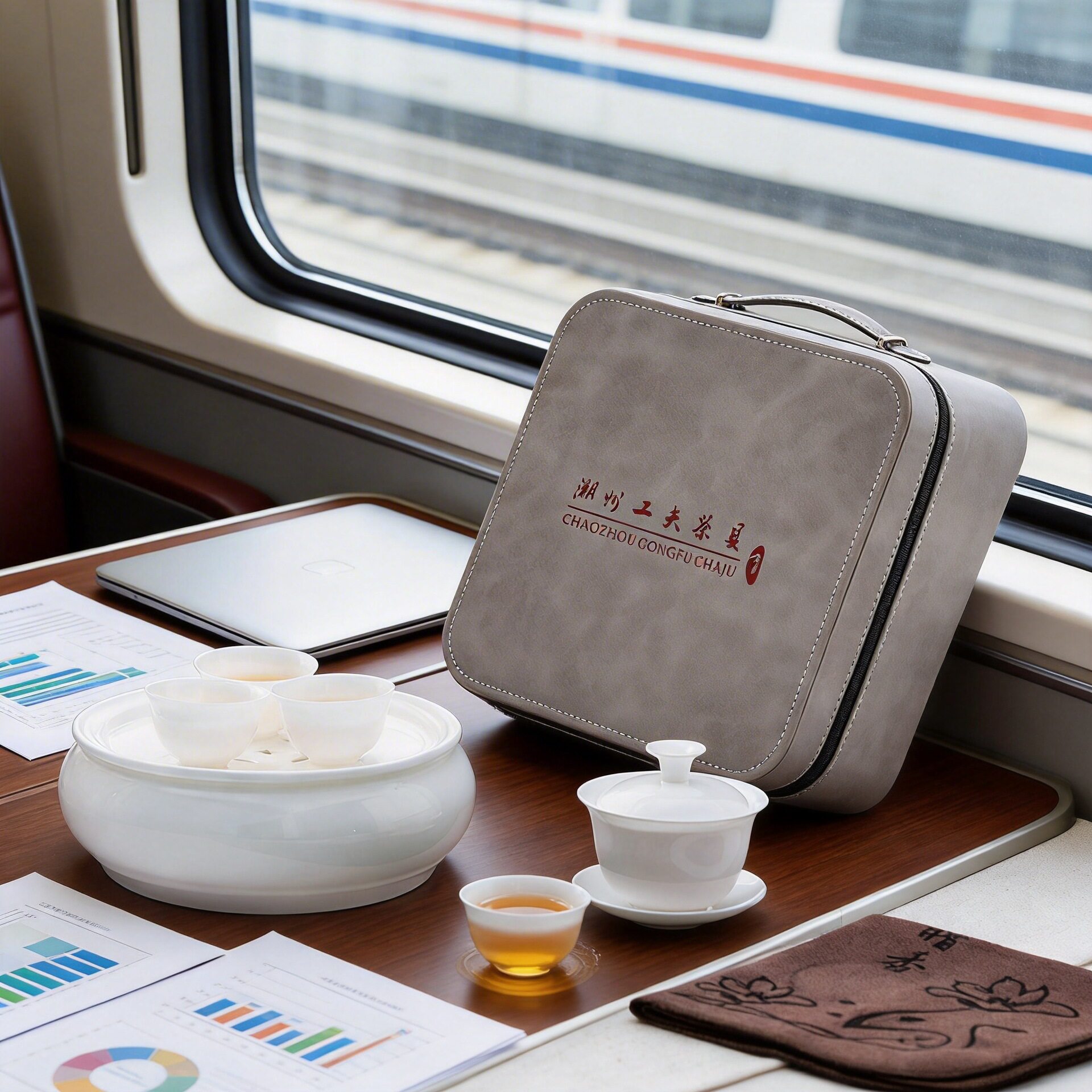 兴泥匠薄胎骨瓷茶具户外旅行便携冲茶器潮汕工夫茶具6寸茶盘