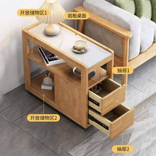 实全木发边柜侧边岩板柜客厅茶边柜储物272柜角几沙可移动极窄小