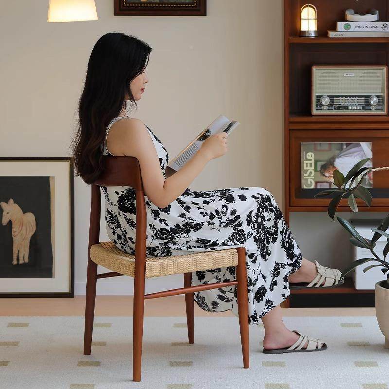 樱木非椅中古实木l餐椅晚家桃用靠背m非晚椅中oler75号椅复古藤编