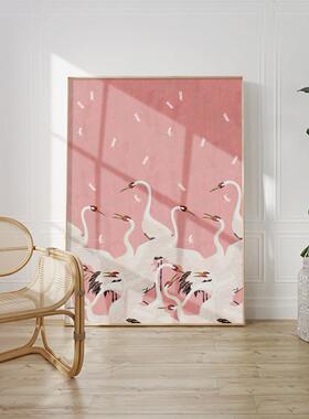 新中白仙鹤发动客厅装饰画沙背景玄关落地EM-2636物儿童房卧室粉