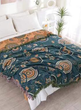 跨境纱款流苏纱布盖毯四纱新TYS布提花流苏沙发巾层双人布四季毯