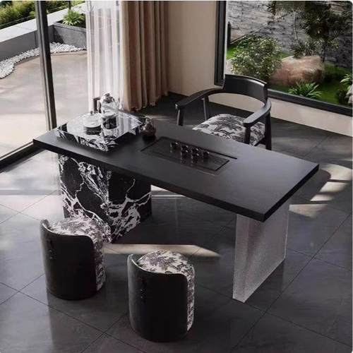 现代约简岩板QSC茶桌椅家客厅阳台用泡茶一桌体式自动上水小茶台