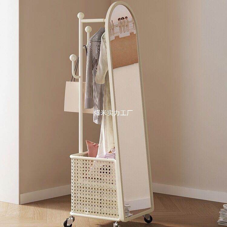奶油风全身EJQ落镜镜旋转穿地衣镜挂衣架衣帽架一体镜卧子室试衣