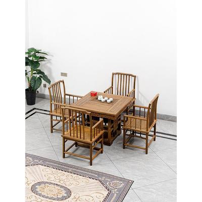 红木家具鸡翅木茶台实木泡茶桌正方形茶几圈椅凳子组合中式棋牌桌
