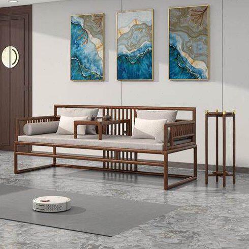 新中式罗汉床实木乌金木沙发床榻茶桌椅组合老榆木推拉床客厅家具