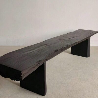 长条凳侘寂风碳化原木长凳民宿休闲凳户外长板凳复古实木长椅炭烧