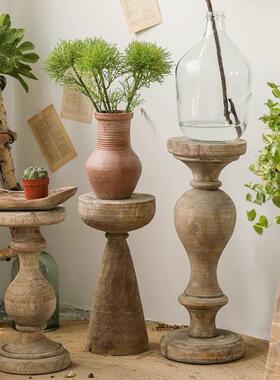 实木罗马柱形花架民宿侘寂风客厅落地大摆件泡桐木阳台落地置物架