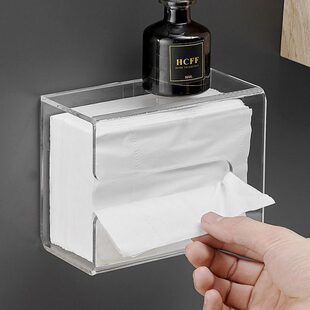卫生间厕纸盒透明擦手纸盒挂壁式家用抽纸盒免打孔厨房纸巾收纳盒