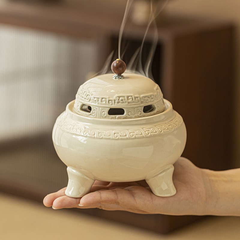 檀香薰炉盘香炉 家用室内u仿古三足带盖子三脚鼎 香篆香粉净化空