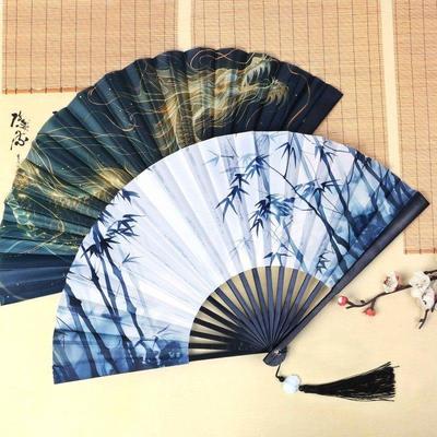 古董风英寸礼盒扇中国风折扇骨塑料丝绸流苏吊坠舞扇手提式扇