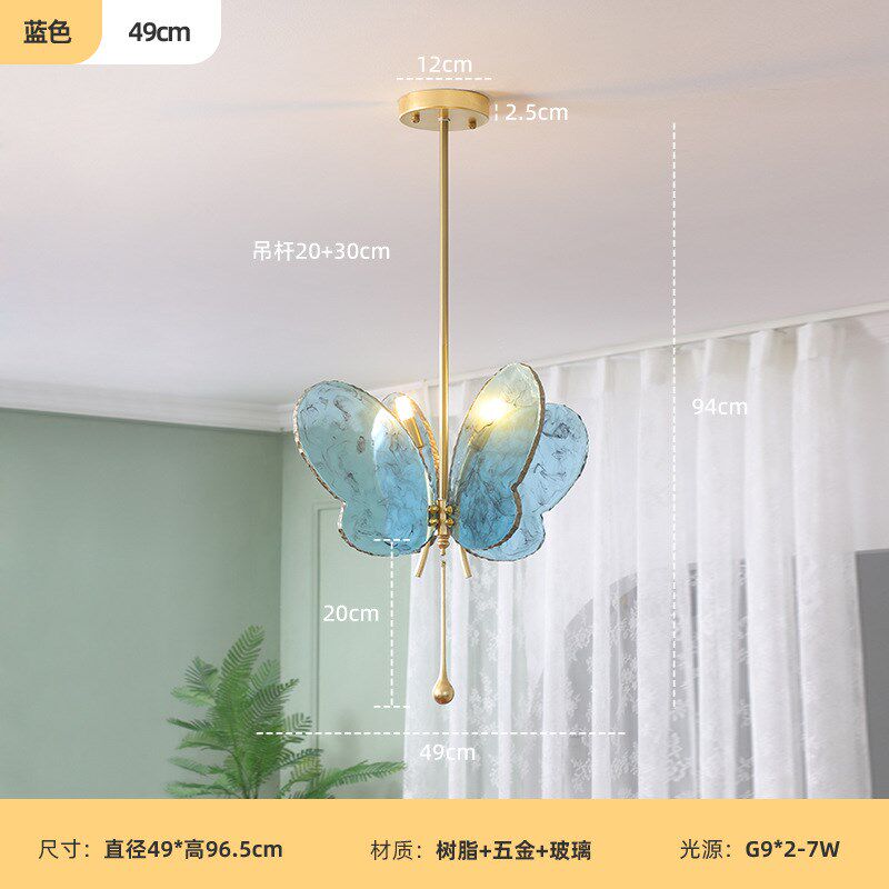 设计师餐厅蝴蝶吊灯中古艺术多彩玻璃少女儿童房梦幻水晶灯casagd