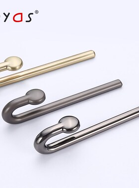 W9YX衣柜门拉手灰色现代简约橱柜挂钩状柜子抽屉把手锌合