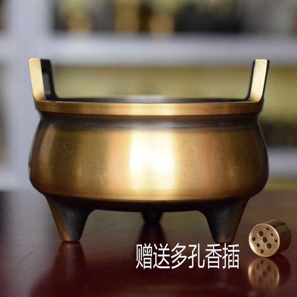黄铜香炉大口径精工黄色香薰炉送多孔香插檀香炉摆件家用室内大号,家居饰品,香薰炉,淘宝优惠券,粉丝福利购,淘宝优惠卷