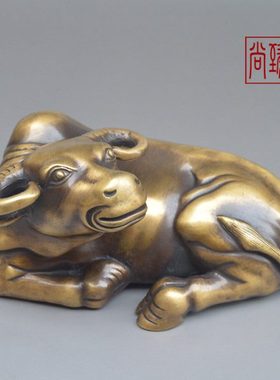 纯铜实心卧牛摆件全铜招财生肖牛客厅博物架办公室桌面装饰工艺品
