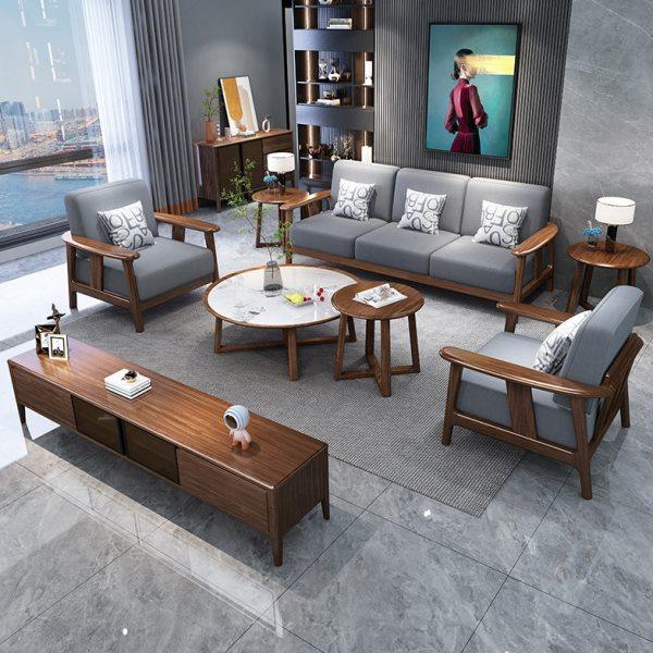 新中式乌金木全实木沙发组合123简约轻奢小户型木布结合客厅家具,住宅家具,实木沙发,淘宝优惠券,粉丝福利购,淘宝优惠卷