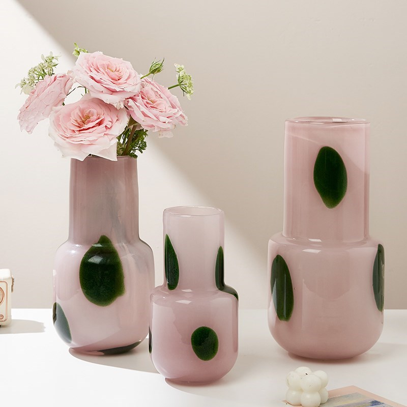 轻奢高级感花瓶摆件客厅水养插鲜花玻璃琉璃粉色R高端餐桌玄关法