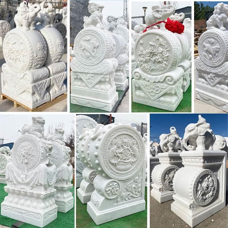 石雕门墩一对抱鼓石墩汉白玉大象青石貔貅别墅家用V门口石狮子摆