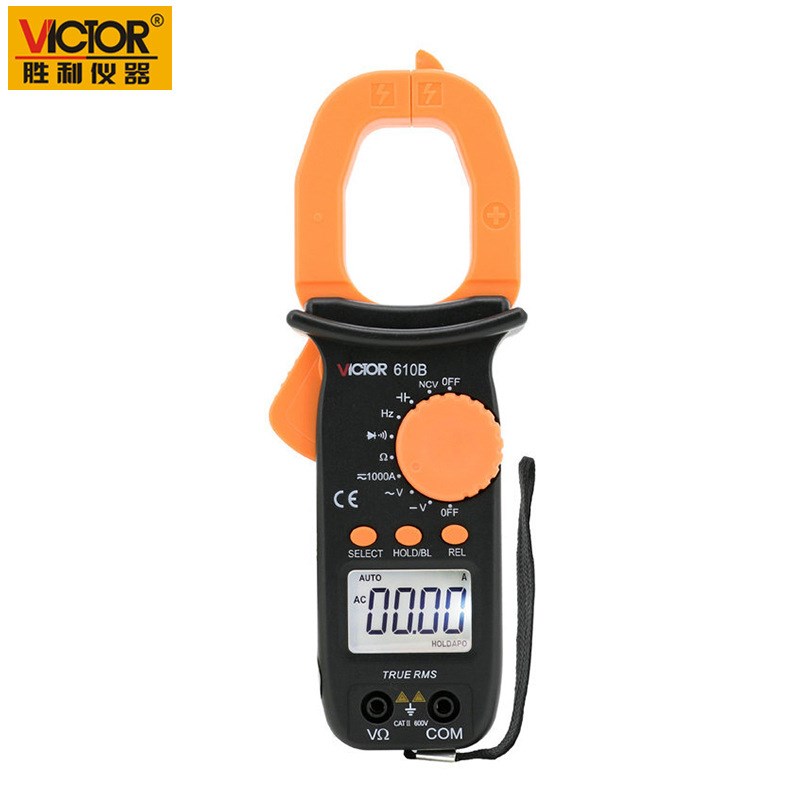 胜利仪器数字钳形表VC610C/B高精度钳流表自动量程防烧电工检测表
