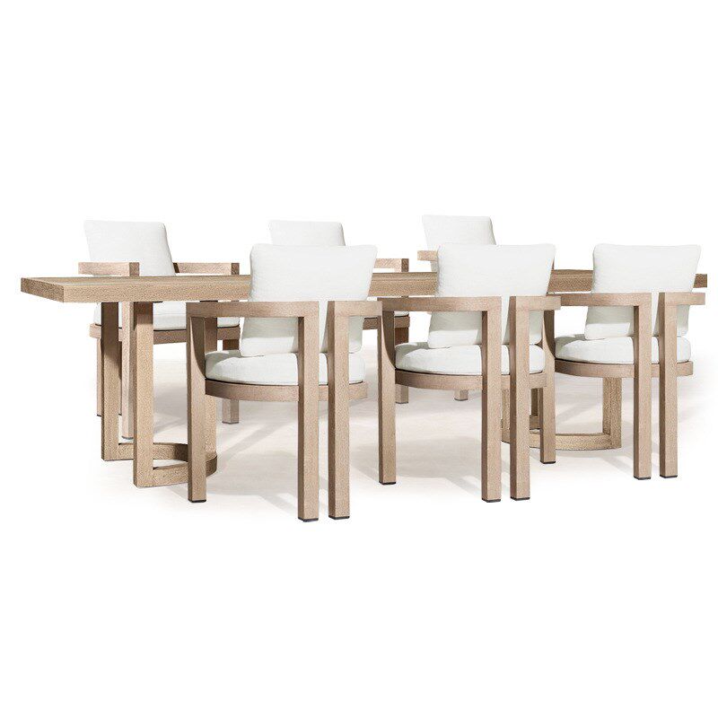 户外桌椅庭院实木休闲露天防腐柚木长桌防水防晒美式乡村圆桌家具