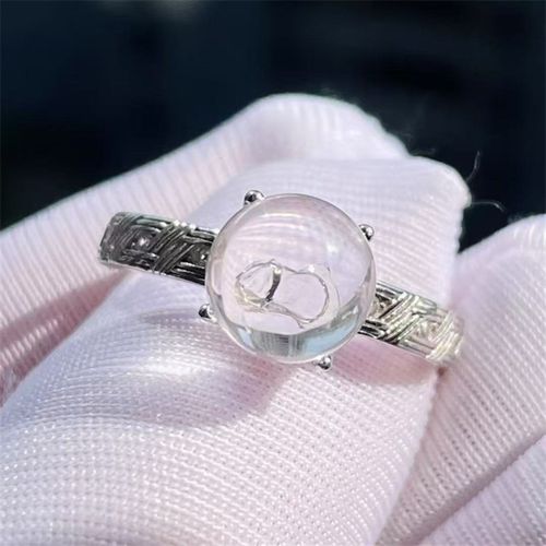天然水晶全包裹荧光胆包异象圆珠裸石银镶嵌戒指环活口一物一图款