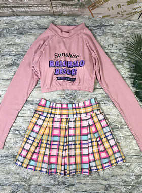 紫色分体长袖泳衣女显瘦遮肚保守学生温泉仙女范少女ins风泳装