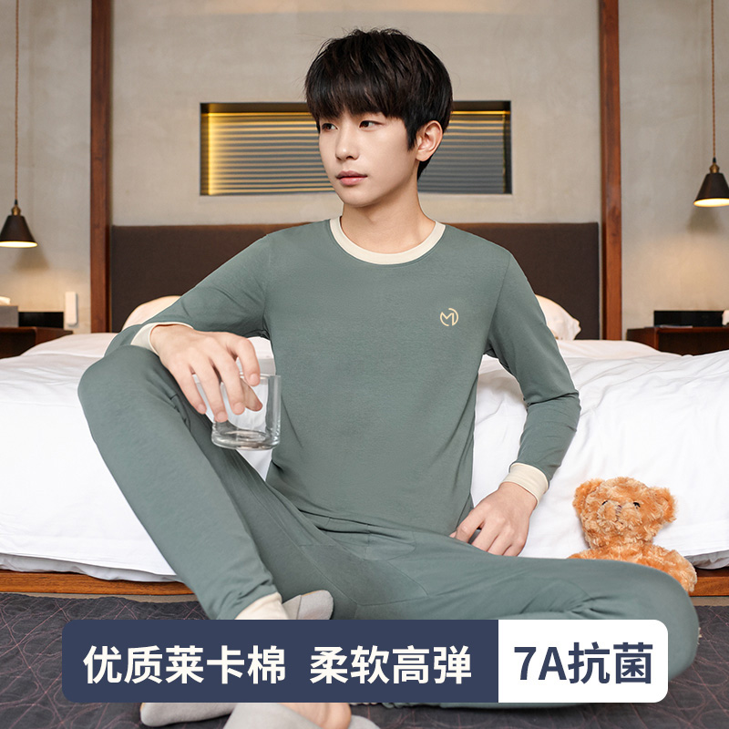 纯棉抗菌青少年秋衣秋裤套装男士内衣初高中学生线衣大童保暖内衣