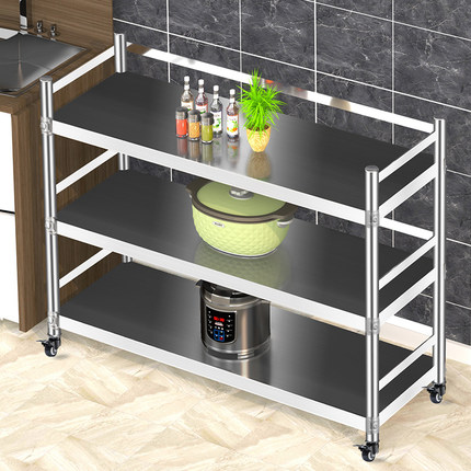 加厚厨房置物架置物架落地三层不锈钢微波炉置物架可移动收纳层架