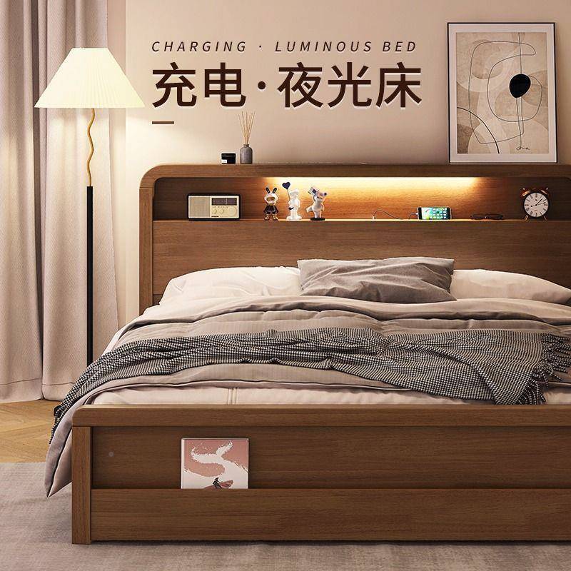 实床床现代简约桃色1见详情.8m1.5m单双人胡主卧婚床经木济型储物