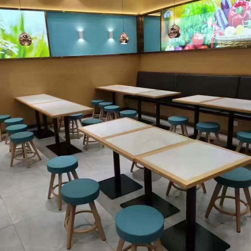 餐饮桌子休闲餐厅桌椅组合小吃快餐店圆桌长条桌岩板家用圆形