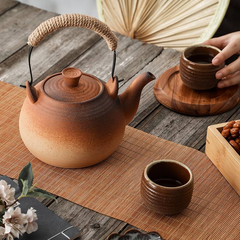 陶瓷烧水壶煮茶壶提梁紫砂炭火壶可明火直烧陶壶粗陶围炉围炉煮茶