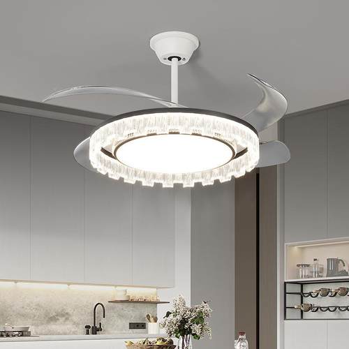 意式简全光谱吊扇灯824LED卧餐室现代极饰客厅家用隐山形风扇中灯