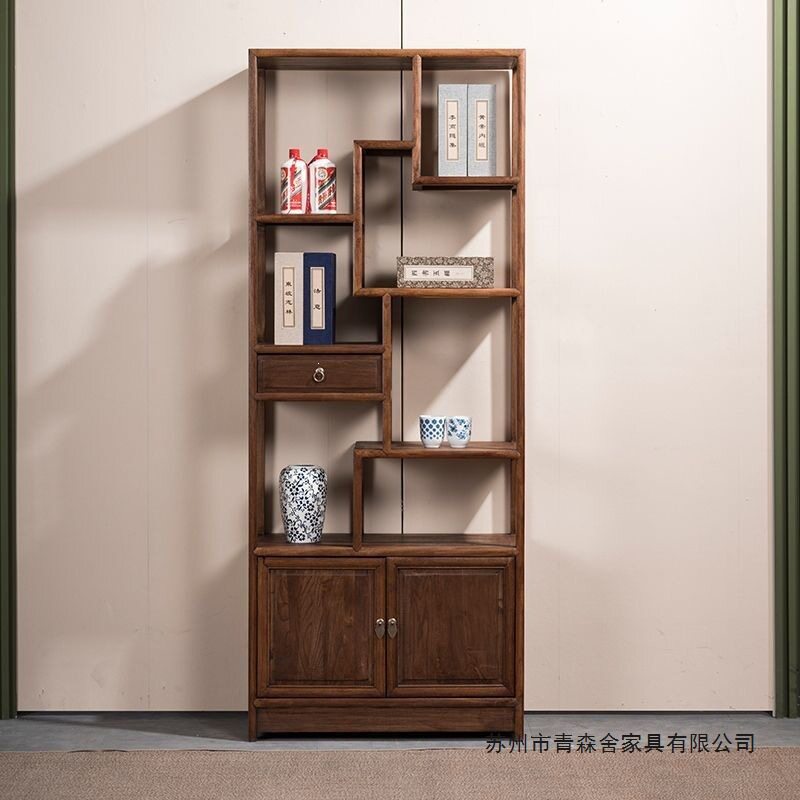 博古架实木全实木小型中式阳台博古架简约置物展示架加厚加粗新款