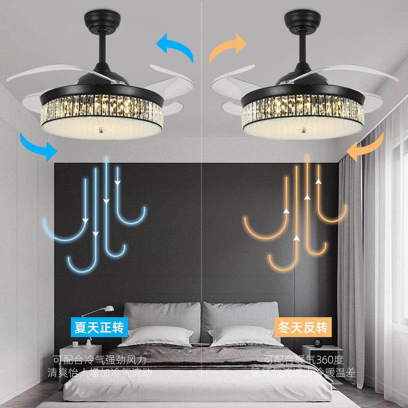 现代餐简约水晶隐形风扇灯控9075客厅厅卧室吊扇灯家智能遥电扇用,家装灯饰光源,风扇灯,淘宝优惠券,粉丝福利购,淘宝优惠卷