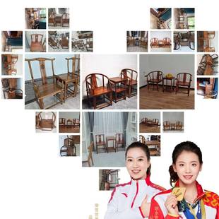 新927中式 茶桌椅围三件几套阳台太木师椅酒店民宿圈椅茶主人椅实