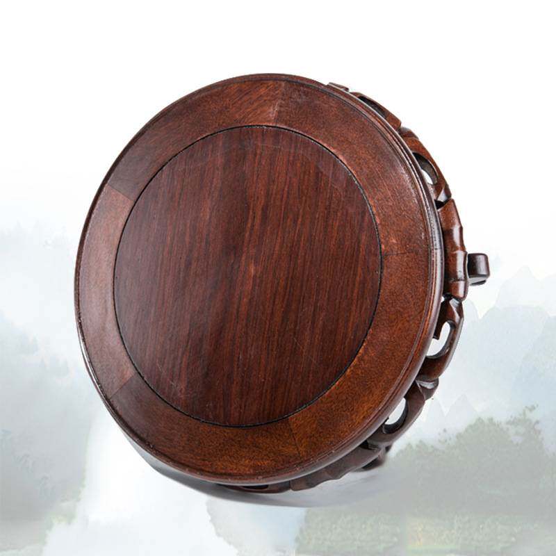 榆木底座圆形实木盆栽花瓶工艺品摆件奇石头鱼缸花盆景托架底托